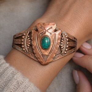 Vintage Southwestern Copper Turquoise Arrowhead Cuff